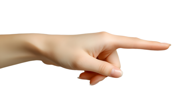 A Realistic Human Hand Pointing Forward Against a Transparent Background for Various Uses