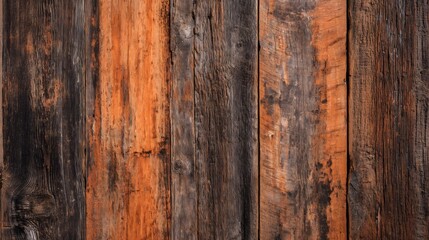 Naklejka premium Vertical wooden planks weathered appearance combining rich brown orange tones the textures and grain of the wood showcasing natural aging and rustic charm cut out on isolated transparent background
