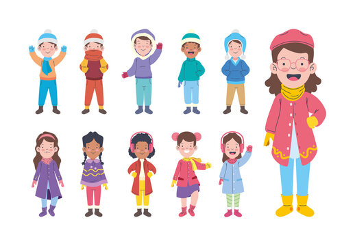 Colorful Winter Children Outfit Costume Character Illustration