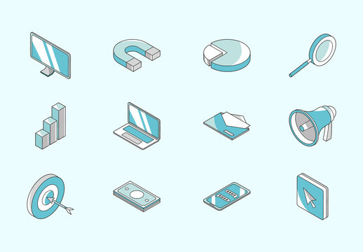 Colorful Marketing Strategy Digital Technology Object Illustration