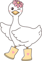 Spring Animals with Silly Goose and Flowers Doodle Hand Drawn