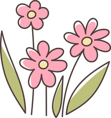 Spring Animals with Silly Goose and Flowers Doodle Hand Drawn