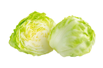 Fototapeta premium Iceberg lettuce ruffled leaves arranged diagonal row flatlay isolated on transparent background