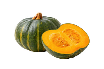 Kabocha squash spiral seedless slice path sweeping flatlay isolated on transparent background