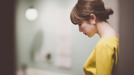 Fototapeta premium hair salon featuring bright colors with focus on single model