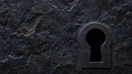 A close-up view of a dark, textured surface with a large, old-fashioned keyhole on the right side.