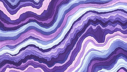 Fototapeta premium Abstract watercolor painting in shades of purple and lavender, featuring layered wavy lines creating a unique texture. Ideal for backgrounds, designs, and artistic projects.