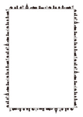 シンプルな手書きのかわいい街並みの四角フレーム