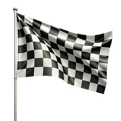Illustrate a dynamic, waving checkered flag against a white background.