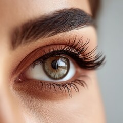 Obraz premium Close-Up Image of an Eye with Detailed Iris and Long Eyelashes, Highlighting Unique Features and Textures in Natural Light for Beauty and Aesthetic Purposes