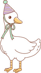 Birthday Party with Silly Goose and Trendy Goose Doodle Cartoon Style Hand Drawn Elements
