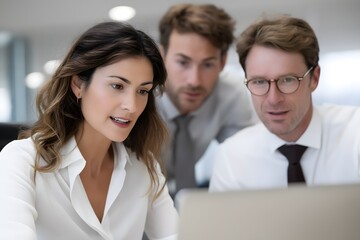 Collaboration and Concentration: A trio of professionals, immersed in a shared task. Their focused expressions and engaged postures speak volumes.