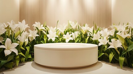 Fototapeta premium Product display podium scene decorated with olive leaves stock illustration