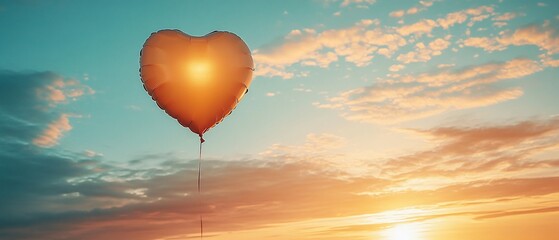 Fototapeta premium Heart balloon floats amidst the stunning clouds in the sunrise
