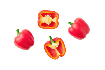 Glossy red bell pepper flat-lay image on transparent background boosts premium culinary branding
