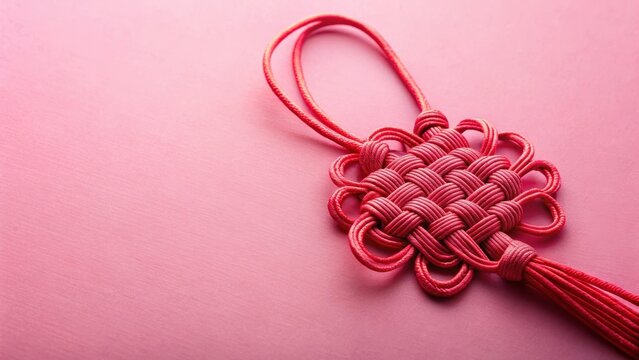 Close up of traditional Korean lucky knot on soft pink background, decoration, background,  decoration