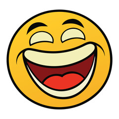 Fototapeta premium A laughing emoticon features wide, curved eyes, a wide open smile, and often tears or squiggly lines to show intense joy or amusement. It's bright, expressive, and joyful! 