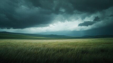 Fototapeta premium Dramatic sky and open field landscape
