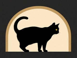Cat silhouette crossing full moon background Halloween theme nocturnal outdoor design spooky vector illustration.