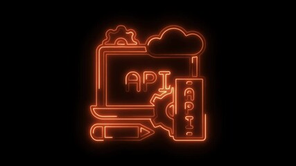 Neon style api application programming interface glowing concept with cloud and software settings animated video - Powered by Adobe