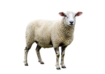 Fototapeta premium A sheep standing on a white background looking forward