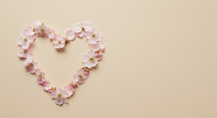 Floral heart shape design with pink cherry blossom flowers for valentine's day love concept art
