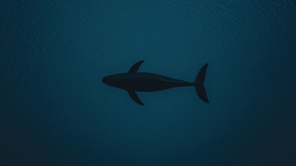 Obraz premium A lone orca swims gracefully in deep blue ocean water, viewed from above.