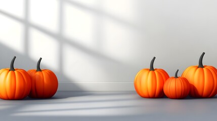 Autumnal pumpkins positioned in a modern room.