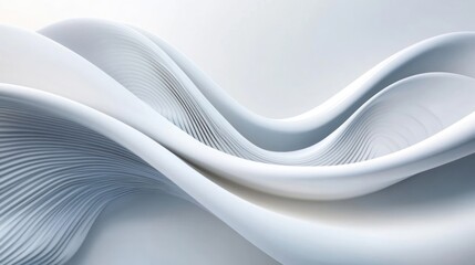 Abstract White Wave Forms: A Digital 3D Render of Elegant, Flowing, Curving Lines and Shapes