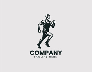 Active Senior Man Jogging in Sportswear Vector Logo Design, Elderly Man Running in Athletic Wear Vector Logo