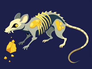 rat skeleton with glowing cheese