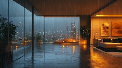 Rainy Night City View Apartment