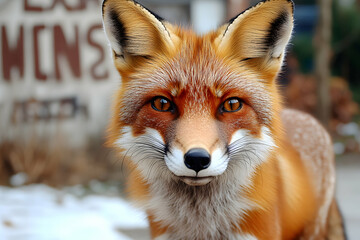 Obraz premium Stunning close-up portrait of a red fox, intense gaze, beautiful fur, winter setting.