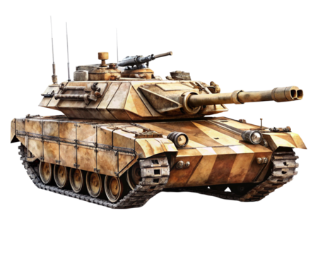 Military tank desert camouflage on a transparent background
