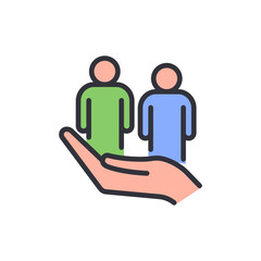 Humanitarian Gesture Hand Holding People Icons For Support Illustration