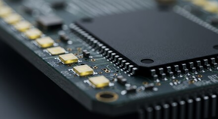 Close-up of a Microchip on a Circuit Board: Technological Marvel