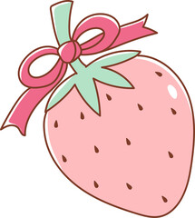 Strawberry set with Strawberry Ribbon bows, Rainbow, Garland, Jam Bottle, Cake, Number, Tea Cup, Sunglasses, Flowers Doodle Cartoon Style Hand Drawn Elements