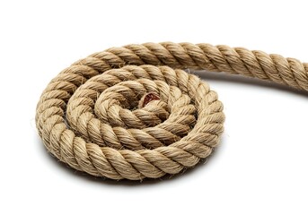 Obraz premium Close up of coiled natural rope on a white background