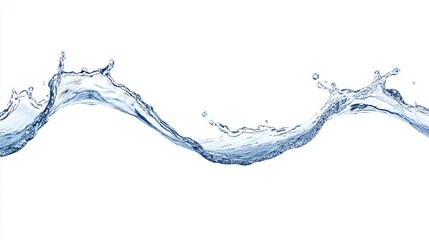 Clear water splashes gracefully in a wavy motion against a white background.