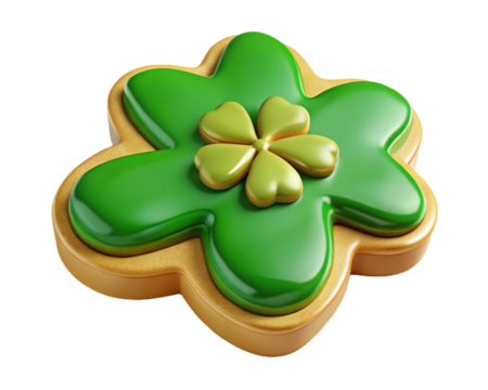 Shamrock cookie green icing golden border on a transparent background