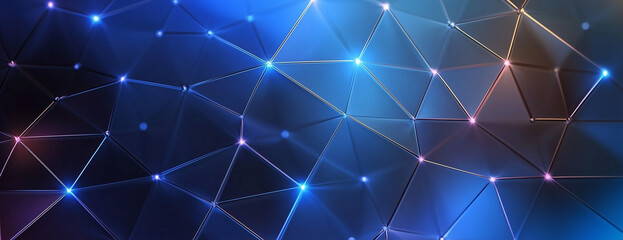 Blue digital network with glowing polygonal connections abstract background, Perfect for tech-related projects and digital platforms