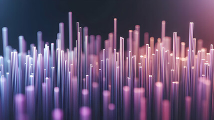 Abstract background of glowing purple and pink metallic cylinders, resembling a futuristic city skyline or data visualization. Perfect for technology, finance, or design projects.