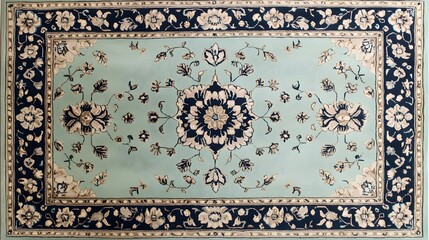  area rug with a blue border and a floral design