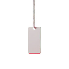 Blank rectangular tag, suspended by a cord