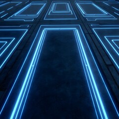 Obraz premium Futuristic Neon Pathway with Geometric Lines and Illuminated Edges