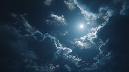 Fototapeta premium Serene Night Sky with Moon Illuminating Dramatic Cloud Formation