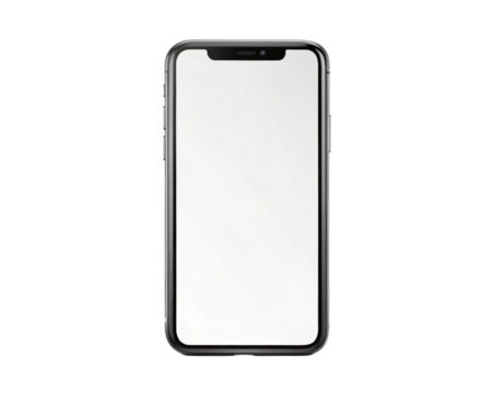Smartphone mockup, blank white screen on a transparent background