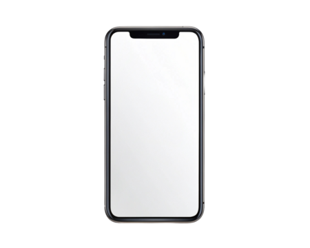Smartphone mockup, blank white screen on a transparent background