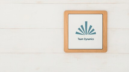 Obraz premium A wooden-framed tile displays a blue abstract graphic and the words 