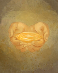 Hands receive the healing oil | Christian Art | Abstract illustration